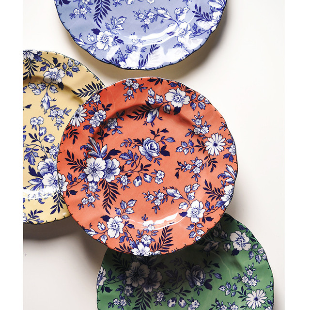 Exportar único JBS cerâmica prato de jantar Retro talheres doméstico azul branco placa Underglaze cor placa plana chá da