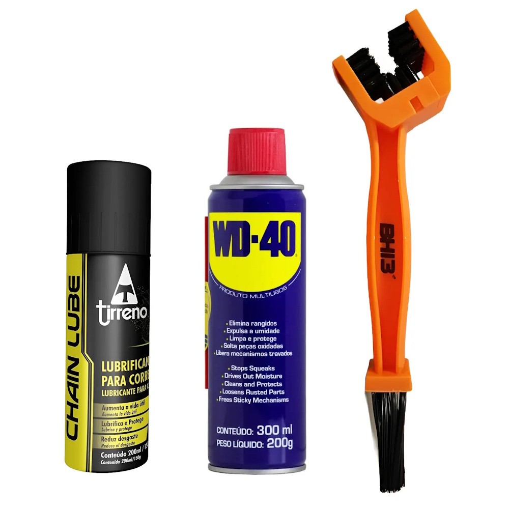 KIT WD-40 300ML + ESCOVA + TIRRENO CHAIN LUBE