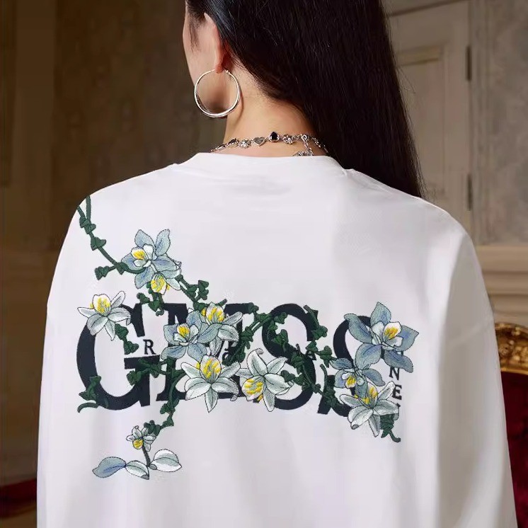 Flor cidade bordado flor primavera Original puro algodão de manga comprida camiseta moletom primavera outono nacional na