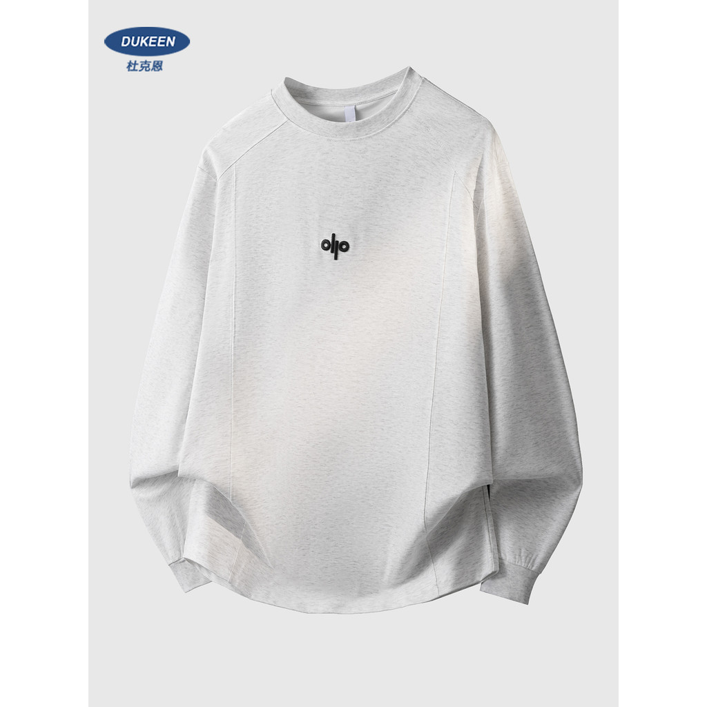 DUKEEN americano bordado de manga comprida camiseta masculina primavera outono 2026 novo estilo em torno do pescoço cost