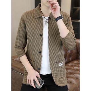 High-End malhas jaqueta masculina primavera outono novo estilo lapela versão coreana Casual fino Cardigan camisola jaque