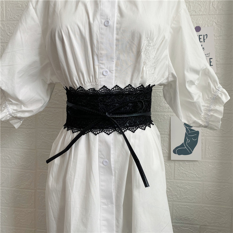Renda preta renda renda renda renda cinto exterior decoração vestido cinto largo senhoras espartilho moda All-Match pret