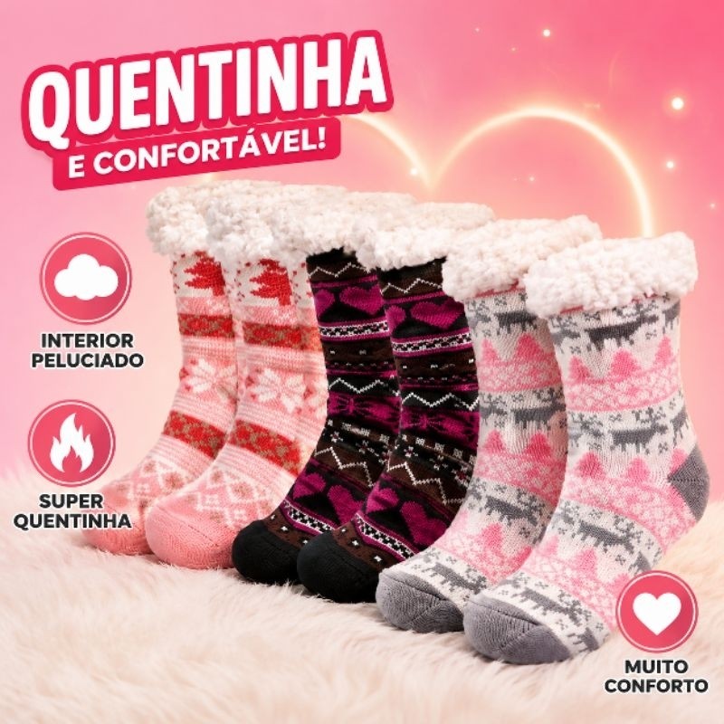 Meia Térmica Peluciada Masculina e Feminina Antiderrapante Super Quentinha Confortável