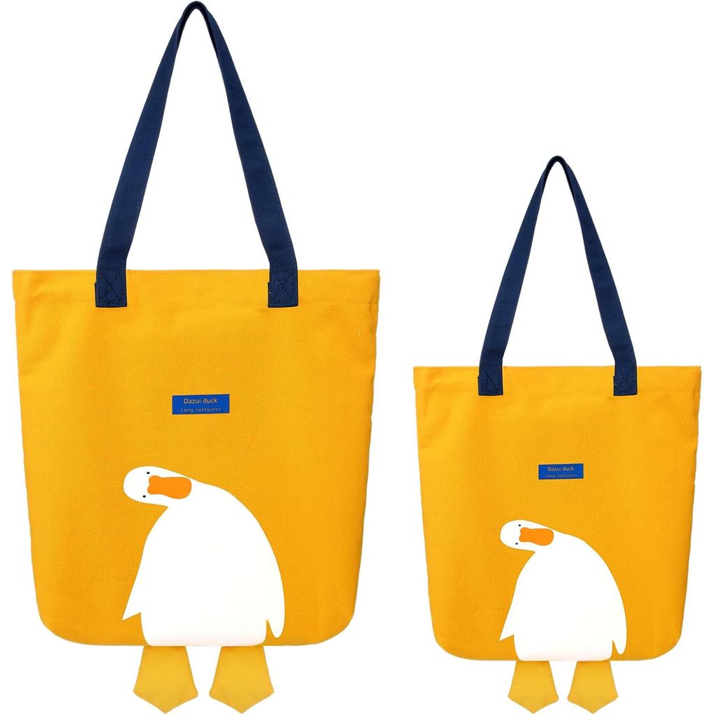 2 Sacolas de Lona com Estampa de Pato Fofo, 2 Tamanhos, Sacola de Lona com Estampa de Ganso Engraçado, Reutilizável, par