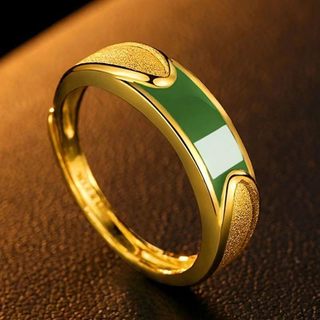 anel kit anel Grab [Anel] Anel Dourado Unissex Incrustado Anel de Jade Verde Abertura Anel Simples Ajustável