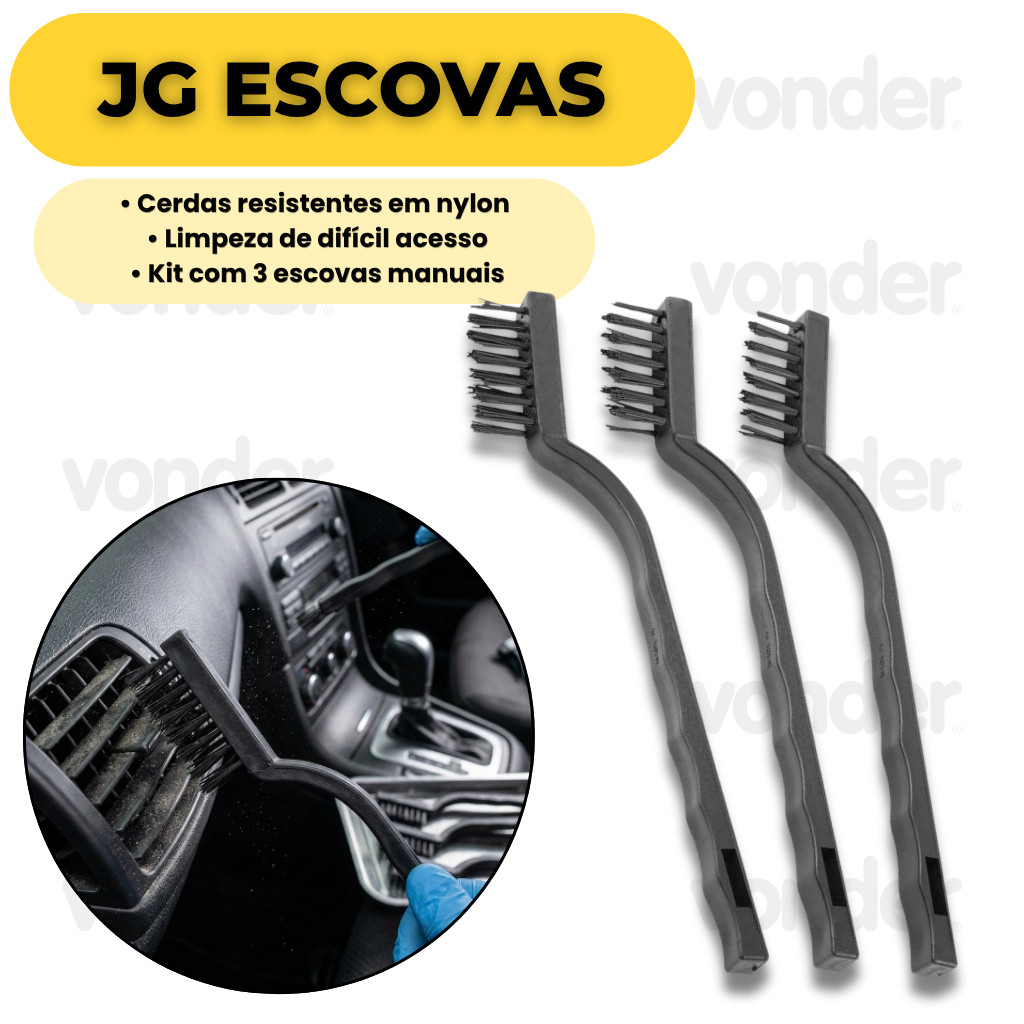 Jogo Escovas Limpeza Manual Nylon 3 Peças Para Ferramentas Peças Automotivas Uso Geral Vonder