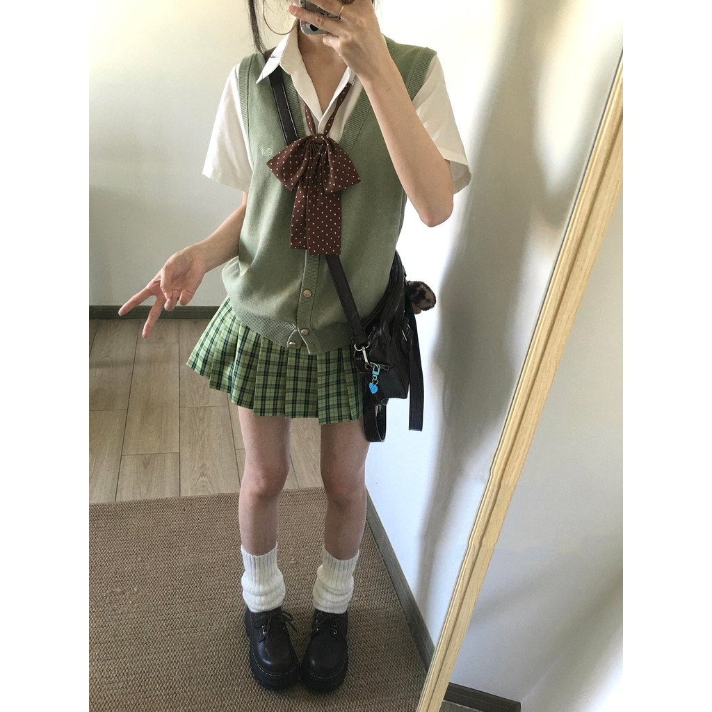 Japonês JK uniforme Original Cardigan pequeno colete feminino verão malhas em camadas estilo Preppy saia plissada terno