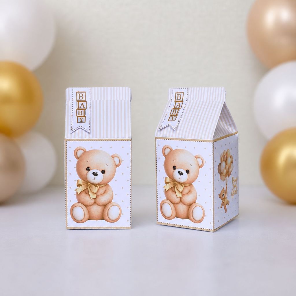 Caixa Milk Chá Revelação Ursinho Bege  Personalizada/ Lembrancinhas Festa Infantil /Decoração