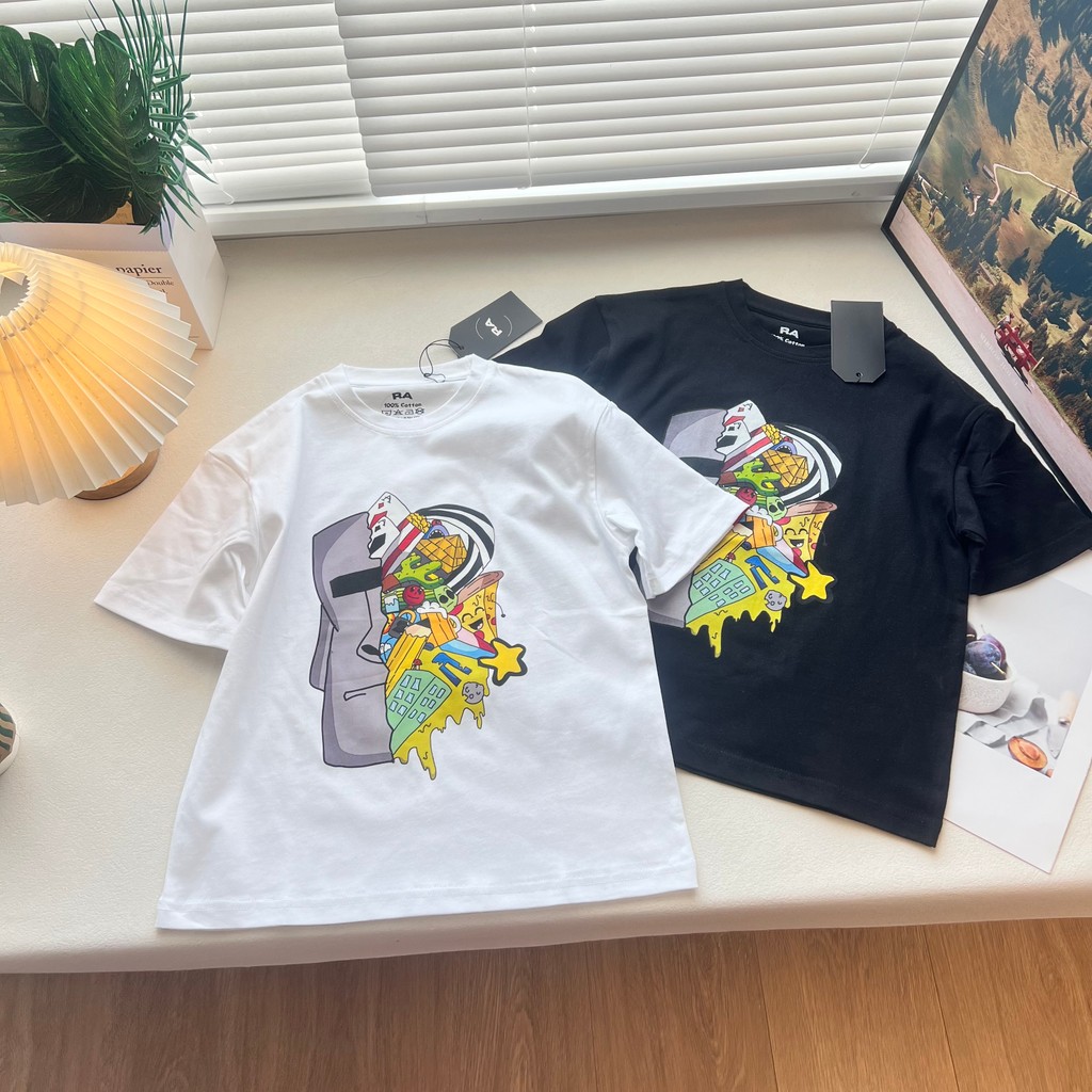 Alto peso todo algodão meninos meninas médio grande crianças juventude europeu americano em torno do pescoço camiseta ma