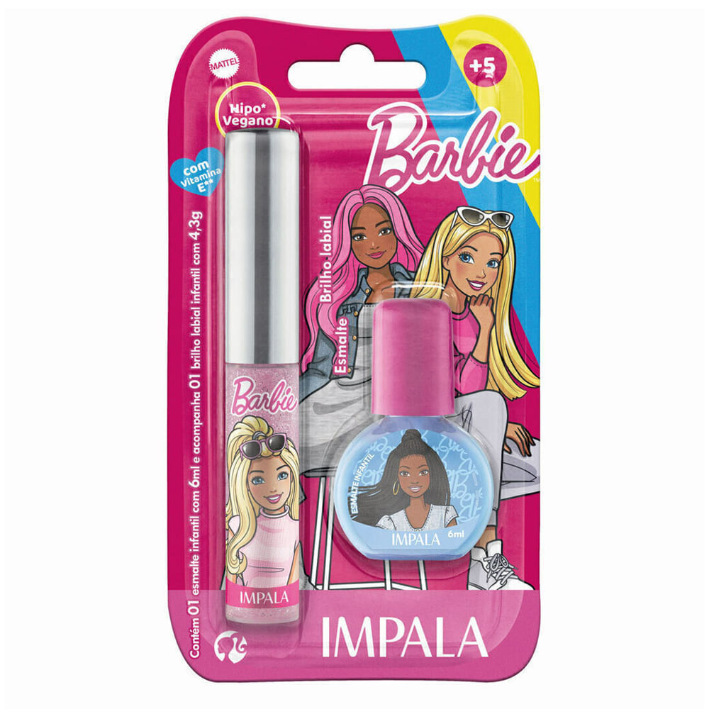 Kit Brilho Labial e Esmalte Infantil Impala Barbie