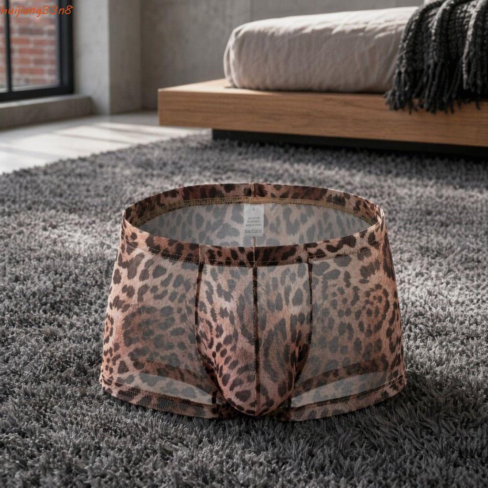 Cuecas Boxer Masculinas HUIJIANG , Boxers De Seda Gelada De Malha Com Estampa De Leopardo , Cueca Transparente Sem Costu