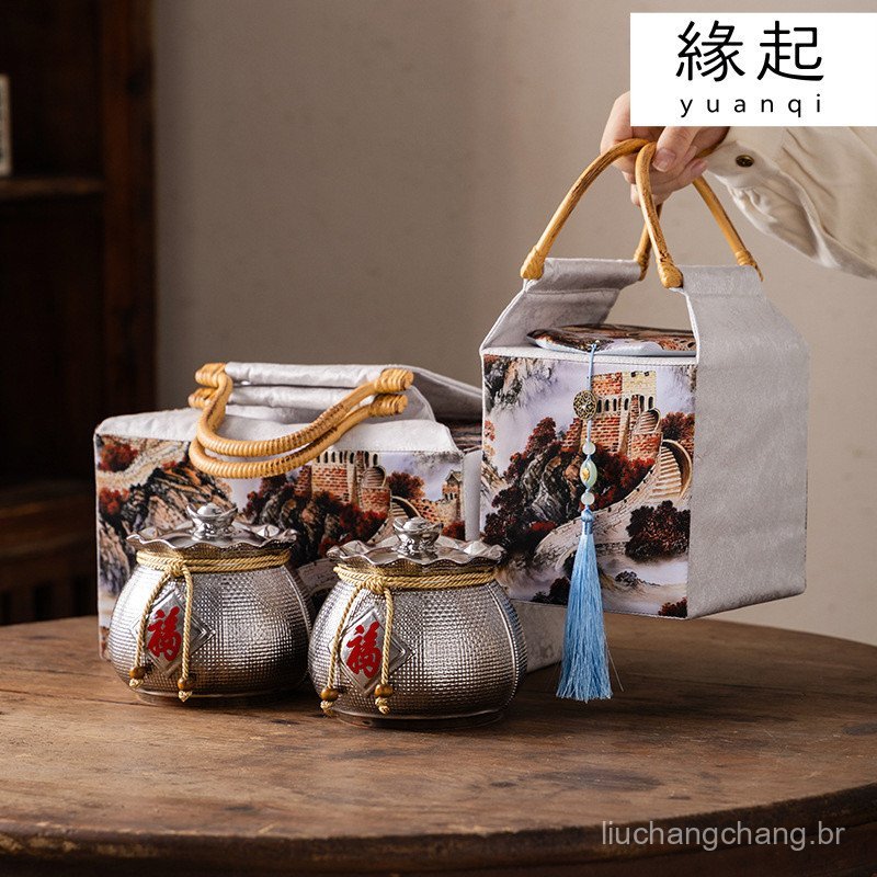 Garantia Vitalícia｜Conjunto de Presente de Pote de Chá de Cerâmica Yuanqi Gui Cha Yan Lucky Bag｜Pote Selado Portátil par