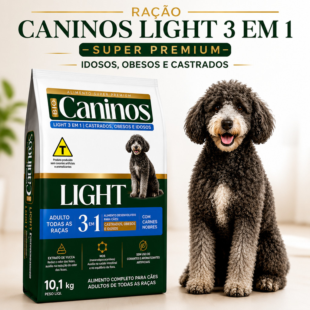 Ração Caninos Light 10kg Castrado Obeso Idoso 25% Proteina Super Premium Sabor Carnes Nobres