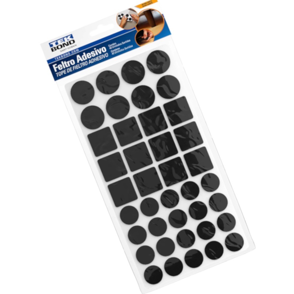Feltro protetor adesivo com formatos sortidos preto 40 unidades - TekBond