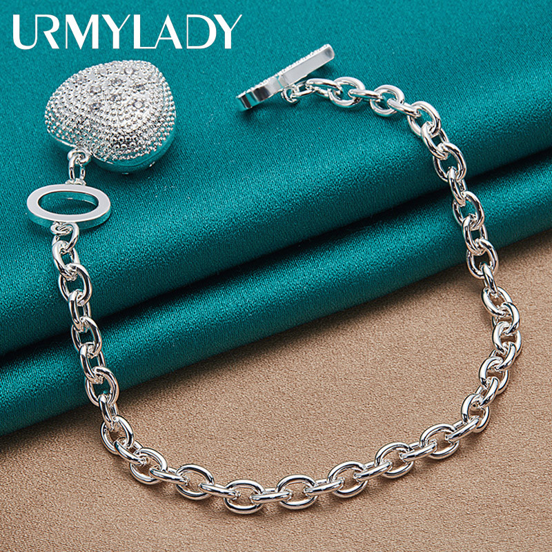 URMYLADY 925 Prata Esterlina Coração Chave Aaaa Zircão Pulseira Para Mulher Moda Casamento Noivado Festa Jóias