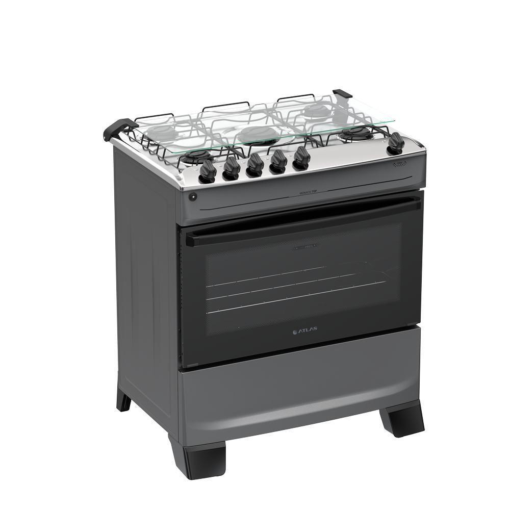 Fogão 5 Bocas Atlas Mônaco Top Com Mesa De Inox Gás Bivolt Titanium
