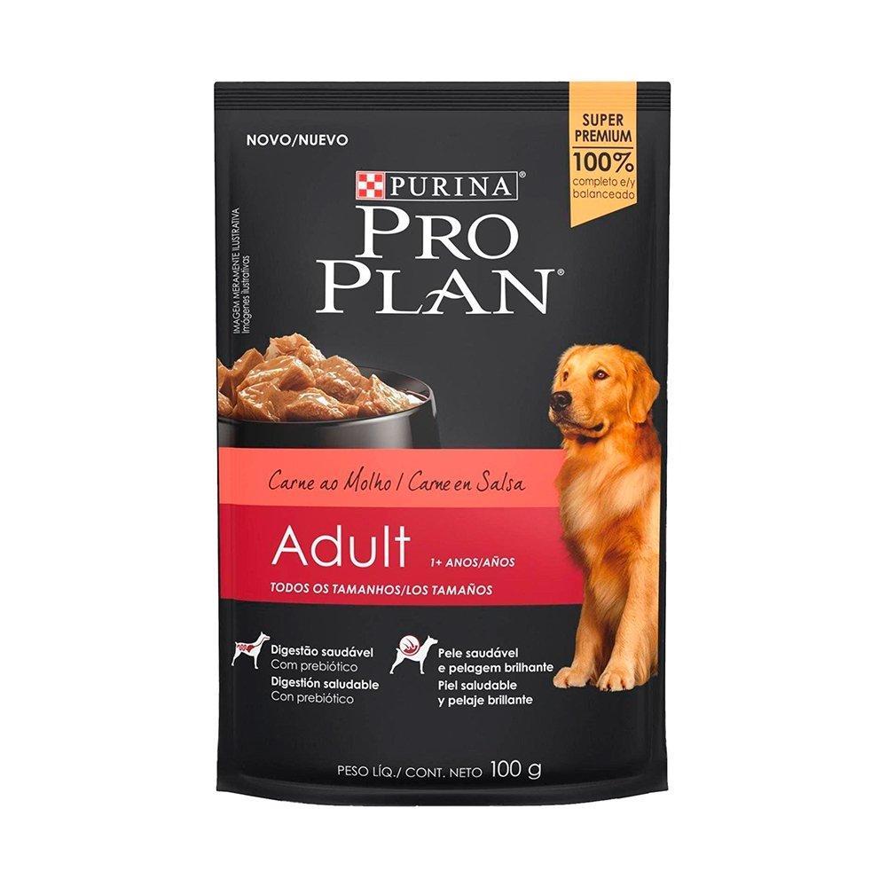 Ração Purina Pro Plan para Cães Adultos Carne Ao Molho 100g - Embalagem com 15 Unidades