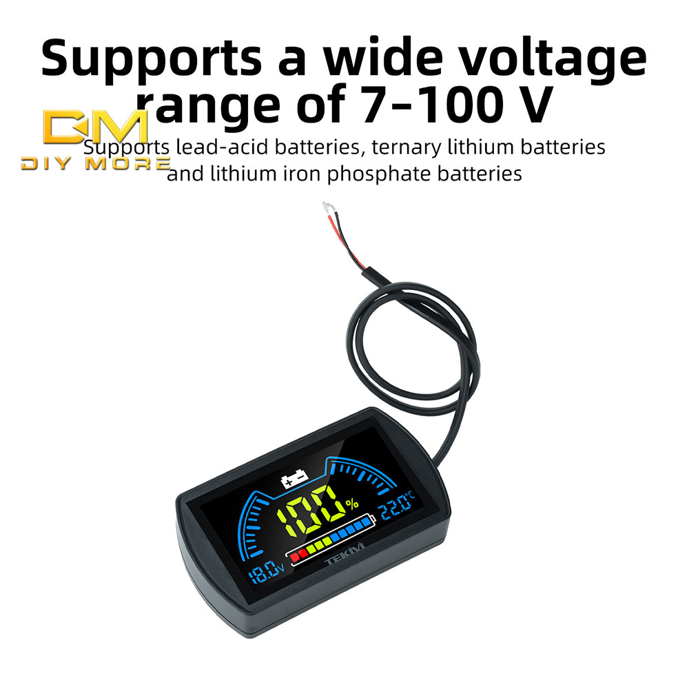 DC 7-100V Medidor Bateria 8856D LCD Cor 2 Fios, Voltímetro Capacidade Lítio/LiFePO4/Chumbo-Ácido, Sensor Temperatura