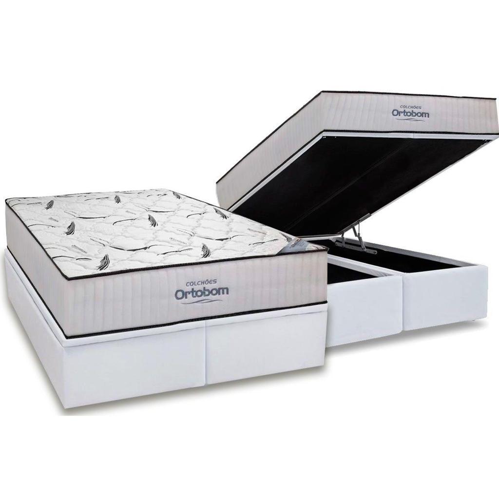Conjunto Box Baú Queen: Colchão Espuma Ortobom High Foam + Base CRC Courano White(158x198)