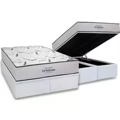 Conjunto Box Baú Queen: Colchão Espuma Ortobom High Foam + Base CRC Courano White(158x198)