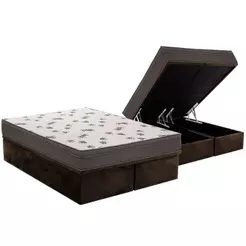 Cama Box Baú Queen: Colchão Espuma Ortobom D45 Light + Base CRC Suede Brown(158x198)
