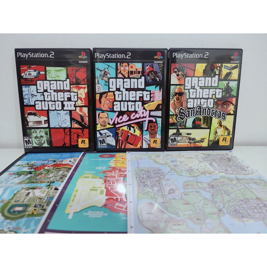 COLEÇÃO GTA SA, VICE CITY, GTA 3 em PT-BR com Mapas / PS2