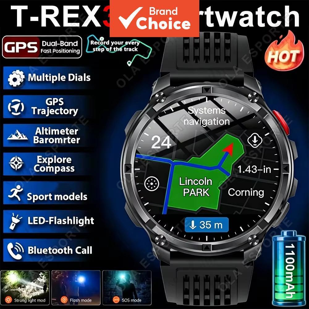 Novo Relógio Inteligente T-Rex 3 Pro Bateria 1100mAh GPS à Prova d'Água com Monitor de Percurso e Bússola para Esportes