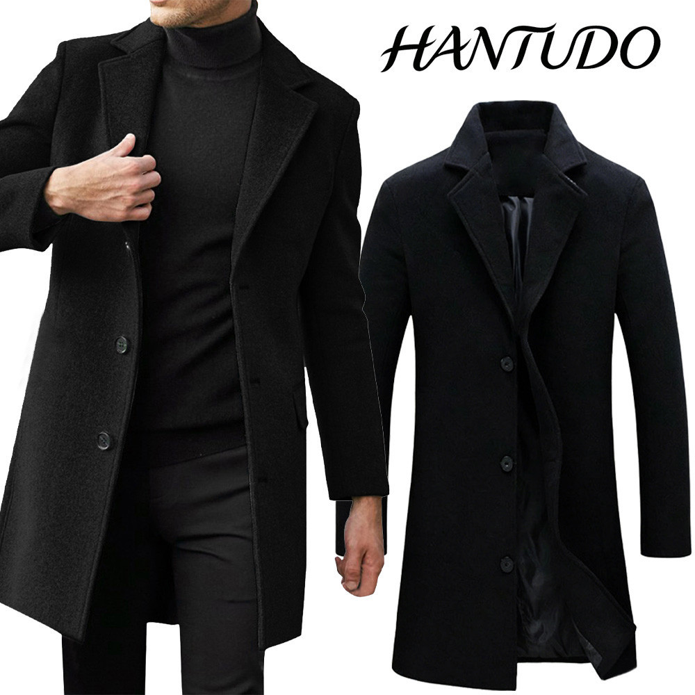 Casaco De Lã Masculino Sobretudo De Comprimento Médio,outono/inverno À Prova De Vento E Casacos Quentes