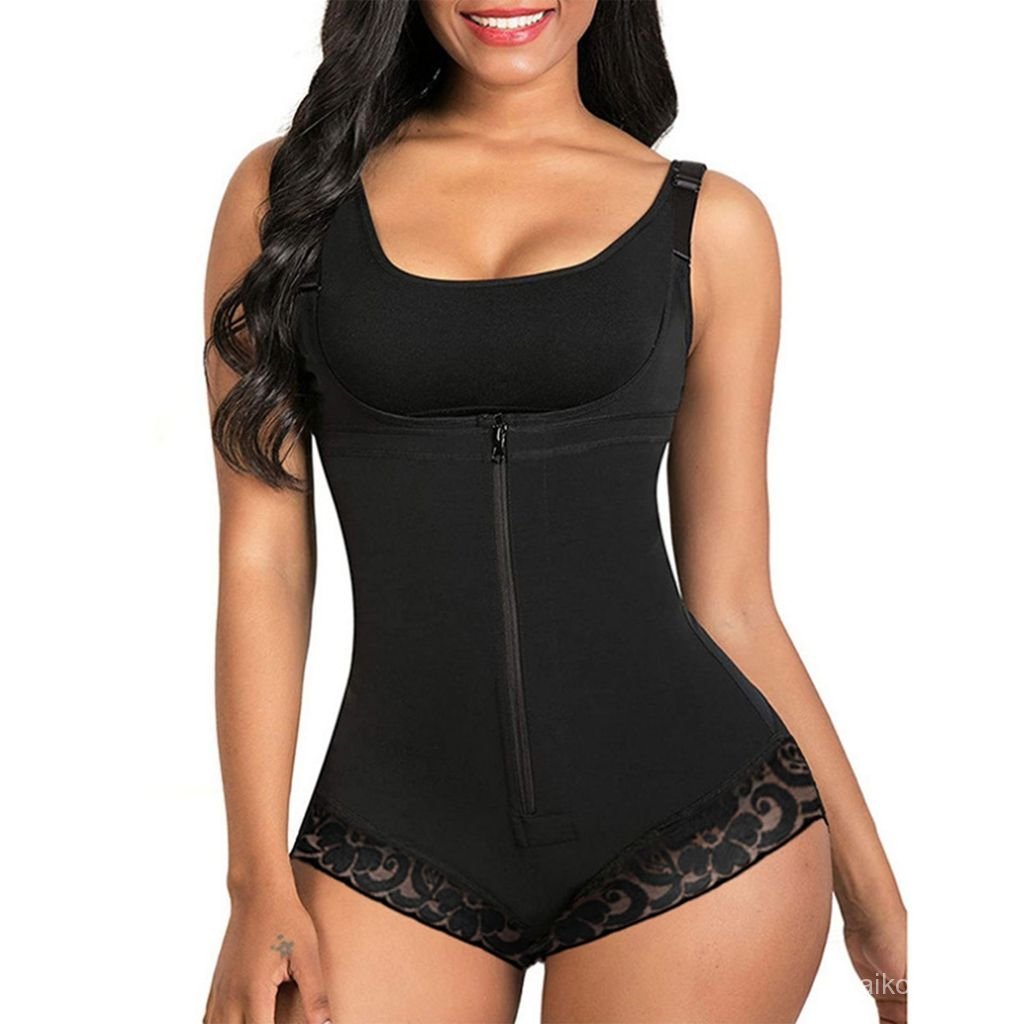Corselete modelador popular de borracha com zíper, alças, controle abdominal e efeito levanta-bumbum UFA4