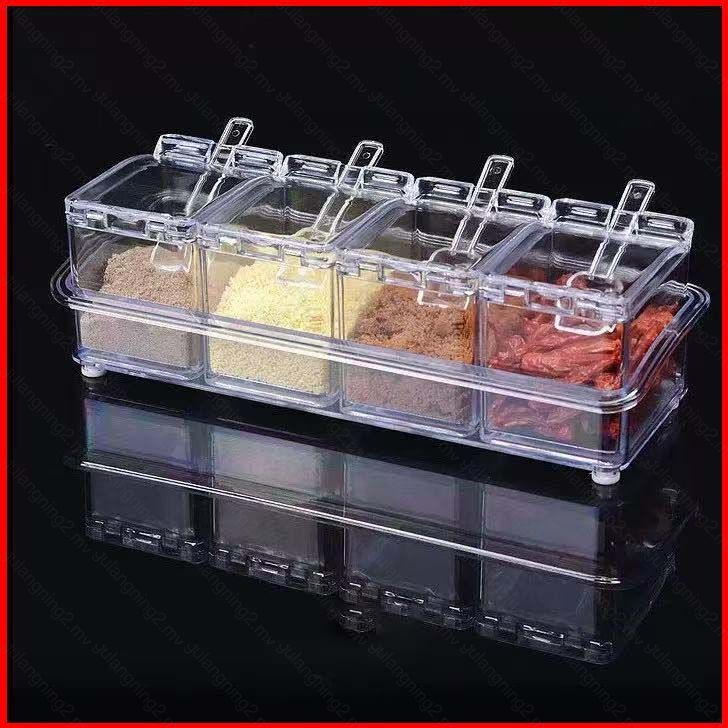 GN Clear Conjunto De Recipientes De Especiarias Com 4 Compartimentos Organizador De Temperos Caixa De Armazenamento De C