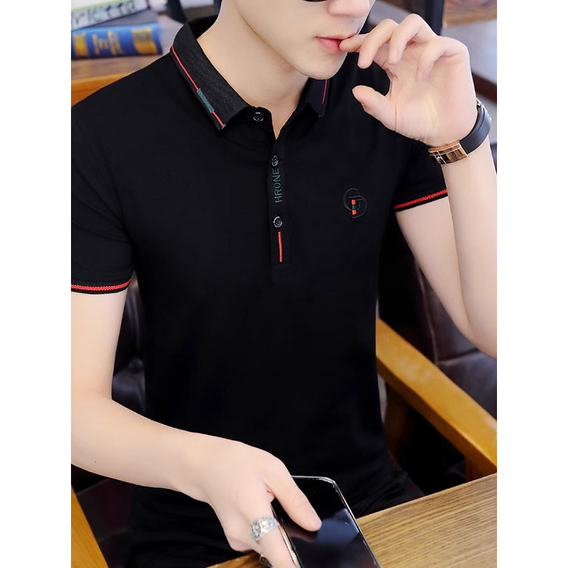 Camiseta masculina de manga curta estilo fino verão camisa POLO casual High-End Street Wear masculino casual gola camise