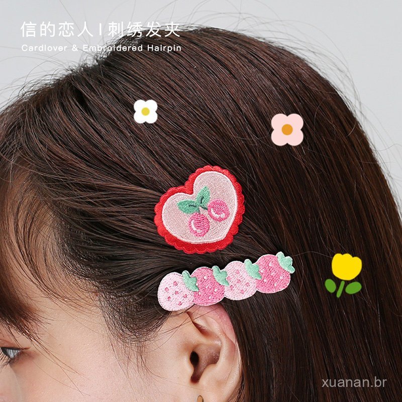 Presilha de Cabelo de Menina Vermelha com Franjas, Presilha Decorativa Fofa e Elegante com Bordado e Rede XZWL