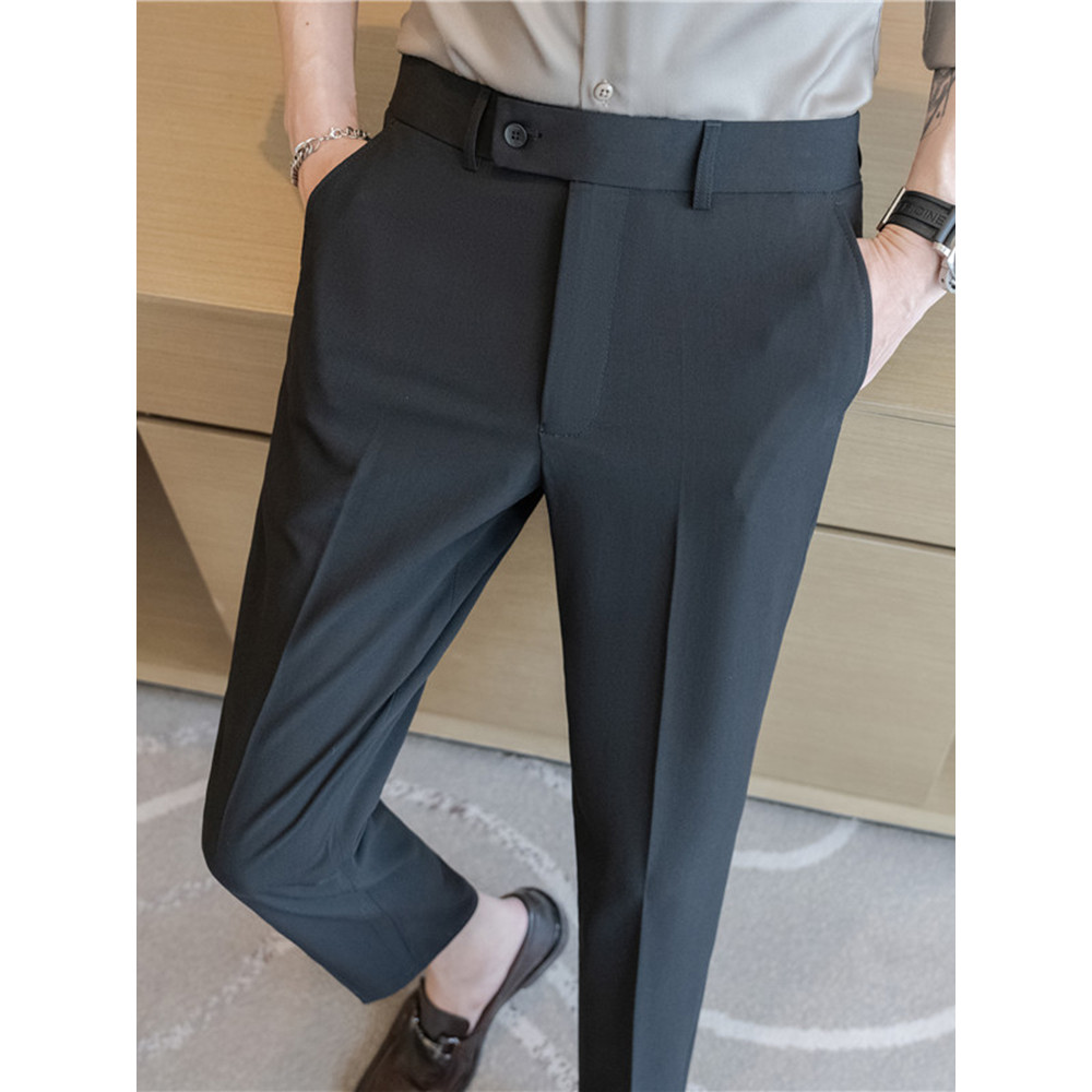 Drapey calças magras masculinas verão novo estilo High-End britânico fino ajuste tornozelo comprimento calças moda negóc