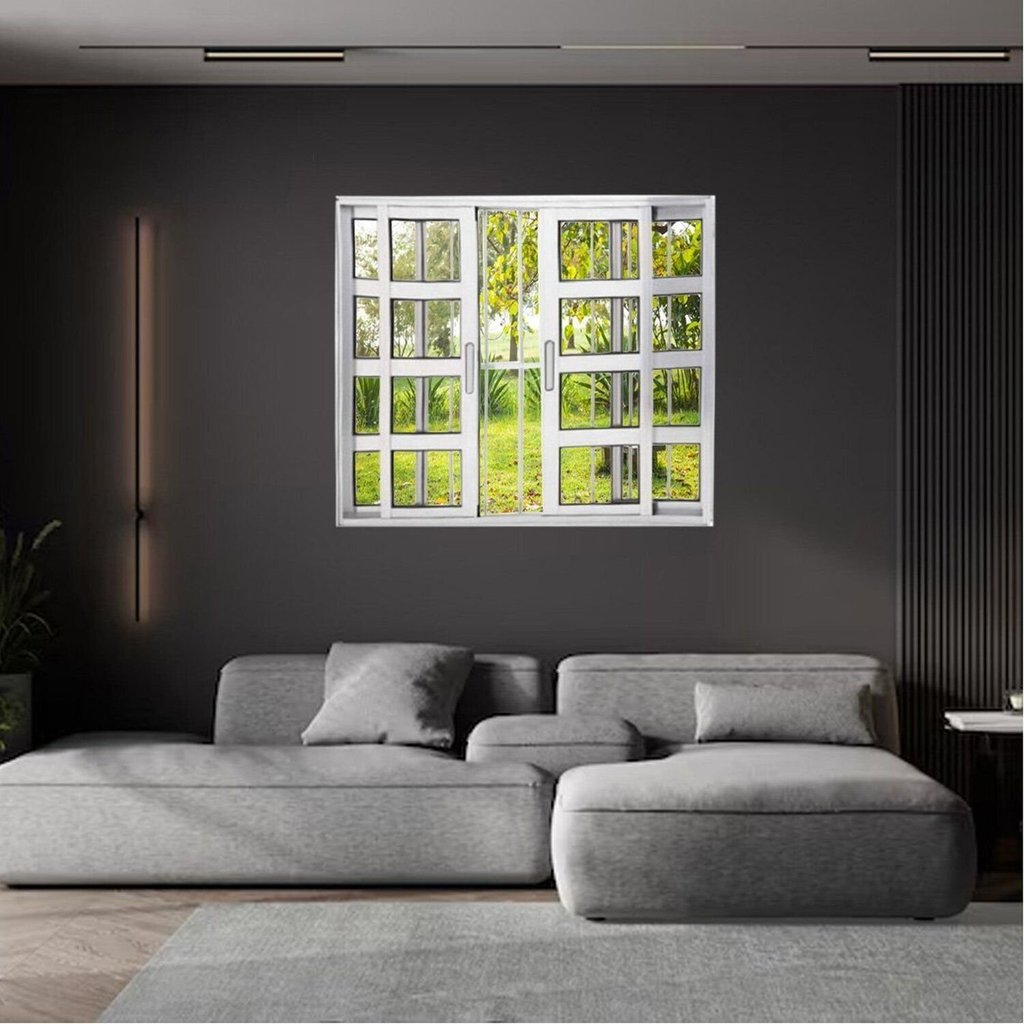 Janela Vitrô Travessa de Alumínio 4 Folhas 120 X 120cm com Grade Linha 25 120cm x 120cm