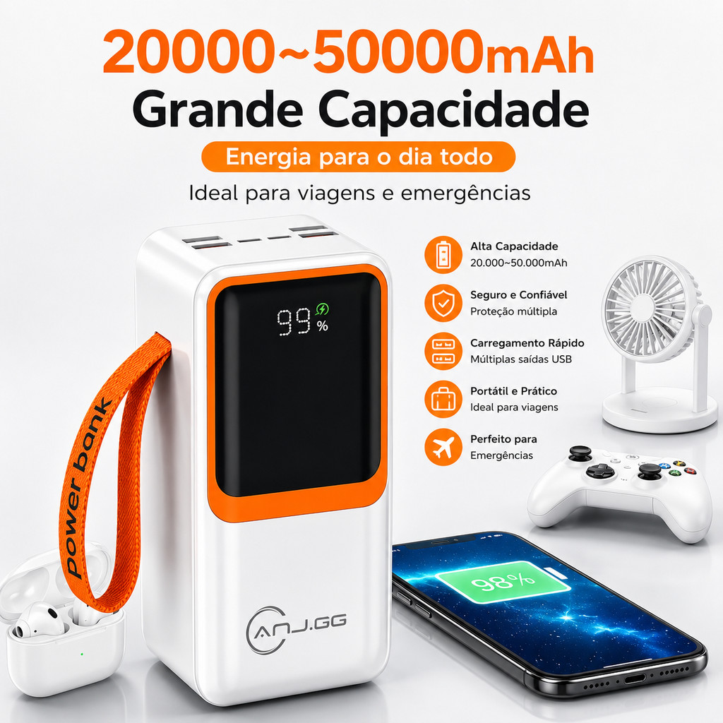 Power Bank 20000/30000/50000mAh 33~66W PD Rápido Turbo Carregador com cabos para Android e IOS
