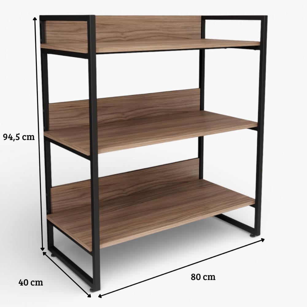 Estante Aço 3 Prateleiras MDF Multiuso Armário Industrial Livreiro Organizador Sala Quarto Cozinha Escritório