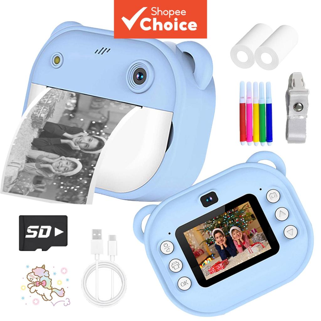 Câmera instantânea portátil para crianças, brinquedo com impressão instantânea de fotos, com cartão de memória, presente