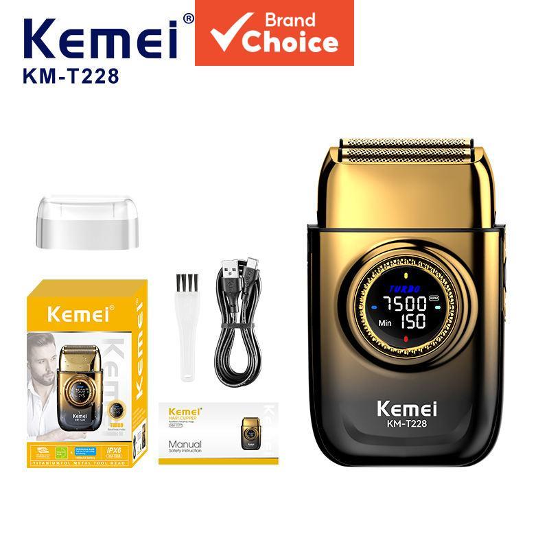 Kemei Km-T228 7500 RPM Barbeador Elétrico de Lâminas Duplas Clássico Portátil com Display LCD em Degradê