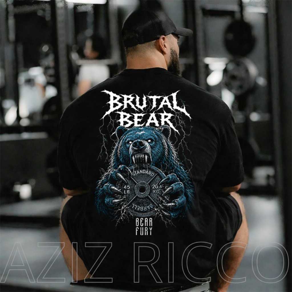 [Camiseta Premium em Algodão Puro]VU Camiseta Oversized Masculina Brutal Bear 100% Algodão premium academia