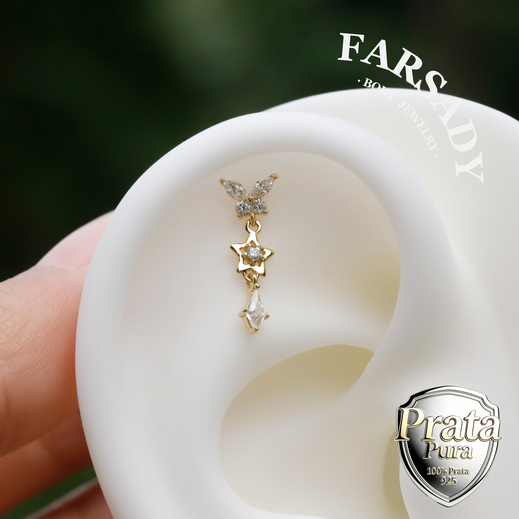 Brinco De Cartilagem Pendente De Borboleta • Joia Piercing De Hélice Plana Sem Fio Prata Esterlina Com Parte Traseira Ba