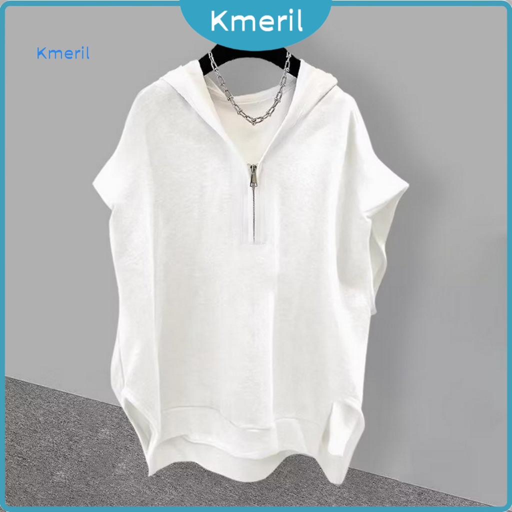 Cooling Men Workout Tank Fitness Top Men's Hip Hop Sleeveless Hoodie Zipper Pullover Streetwear Loose Fit Solid Color fo