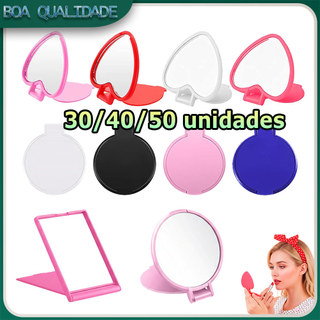 30/40/50 Espelho de maquiagem dobrável portátil em formato de coração/redondo/quadrado espelho bolsa presente para festa