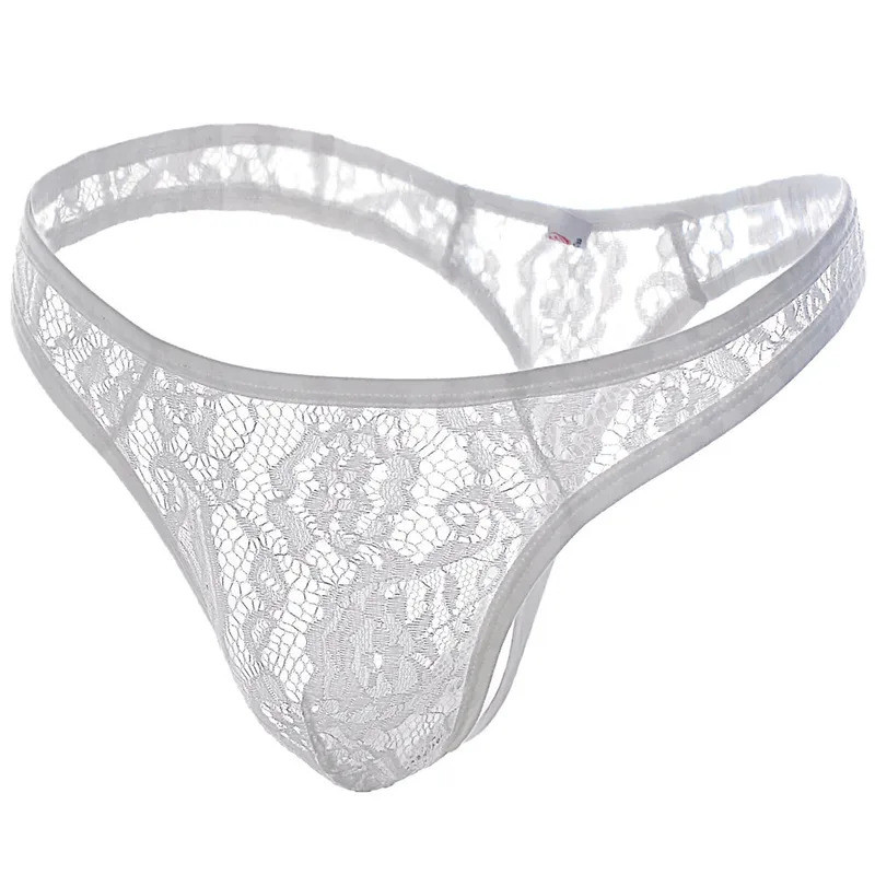 Cueca Tanga Masculina Jockstrap Renda Vazada Sissy Cintura Baixa Concha Alças Sexy