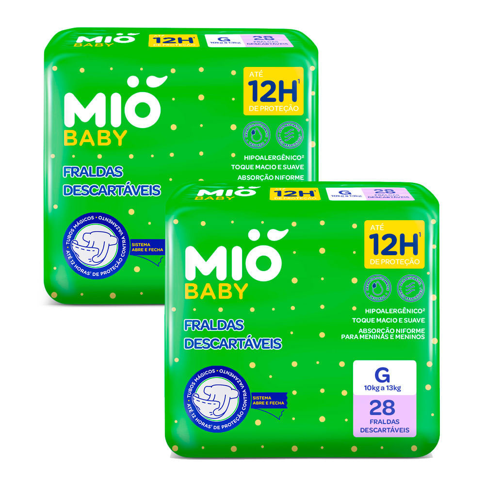 Kit 2 Fralda Descartável Mió Baby Tamanho G com 28 Unidades