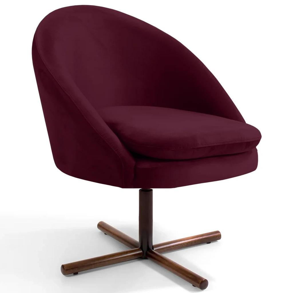 Poltrona Decorativa Base Xis Madeira Rafa C-278 Veludo Marsala - Domi