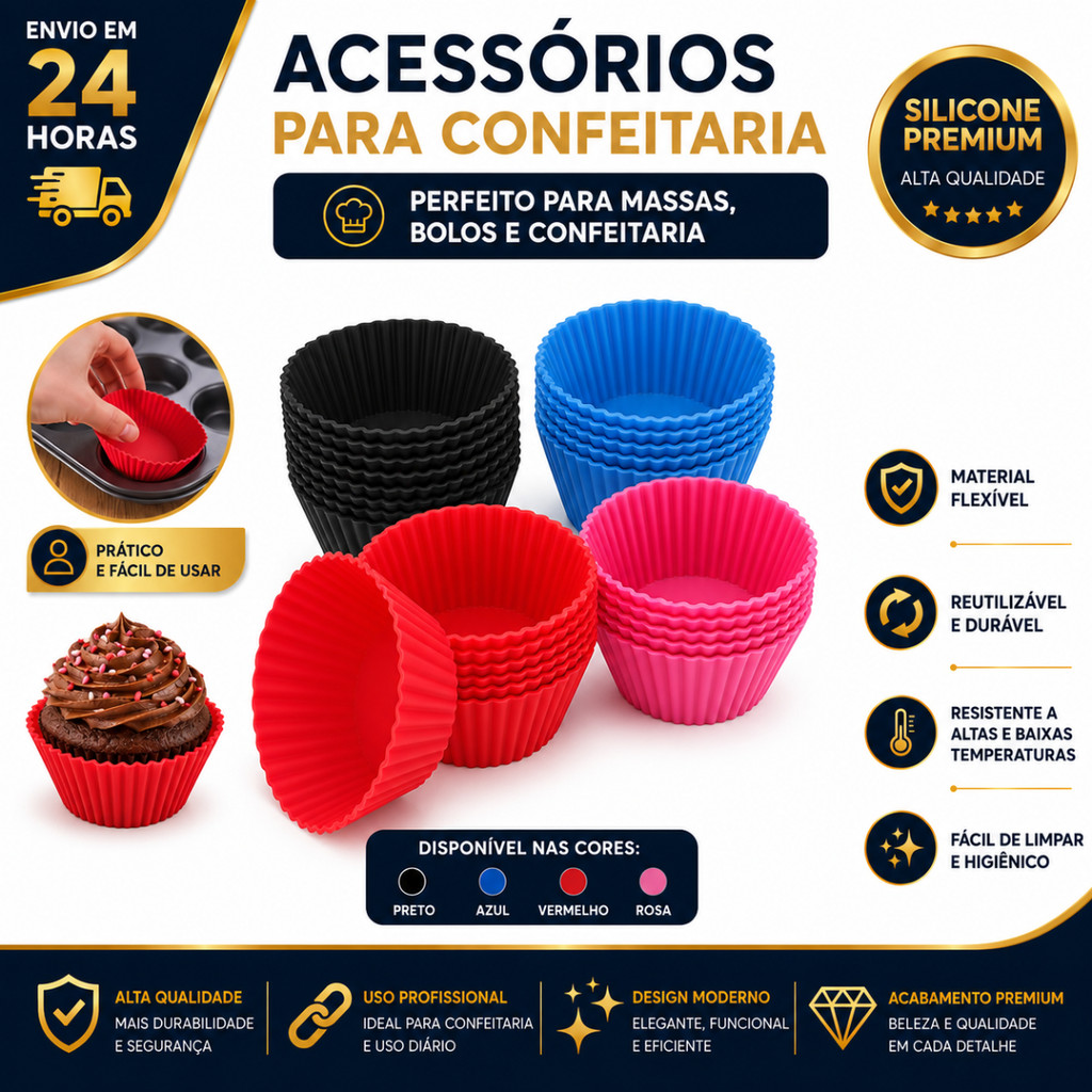Kit 6 ou 12 Forminha Forma de Cupcake Silicone Muffin Forminha Tortinhas Mini Tortas Pão De Queijo Resistente Ao Calor