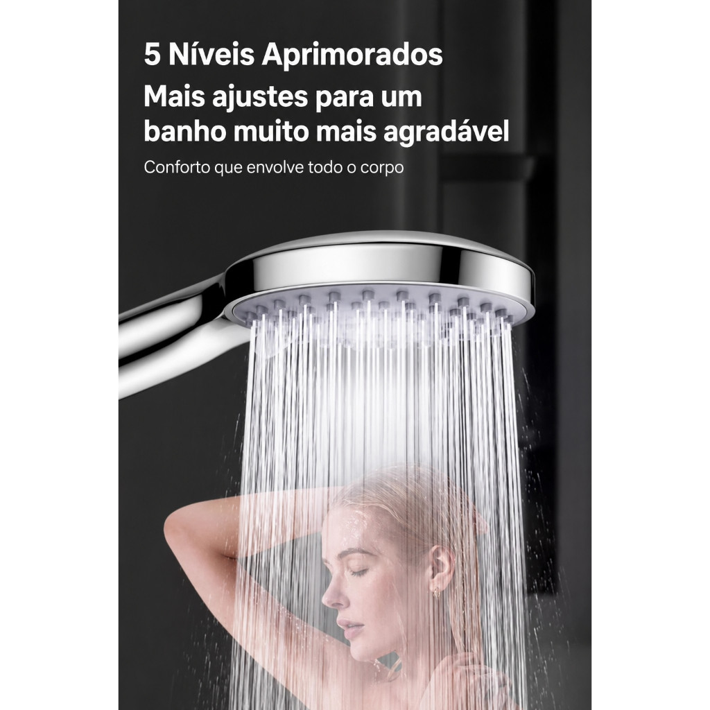 Ducha Manual para Banheiro 5 Modos de Jato, Mangueira Flexível e Suporte de Parede Incluso