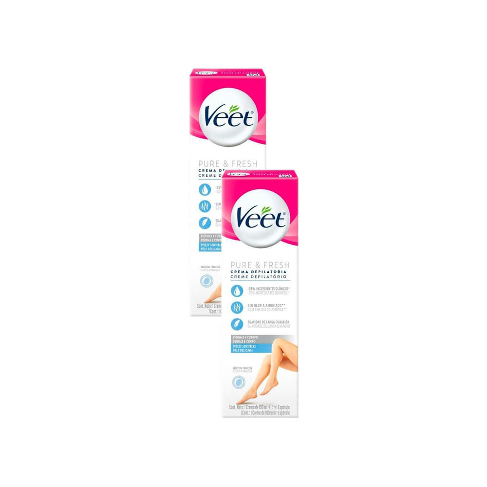 Kit 2 Creme Depilatório Veet Pure & Fresh Pernas e Corpo Pele Delicada 100ml
