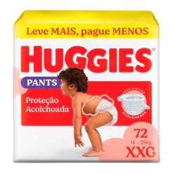 Fralda Huggies Pants Roupinha Proteção Acolchoada Tamanho XXG 72 Unidades Descartáveis