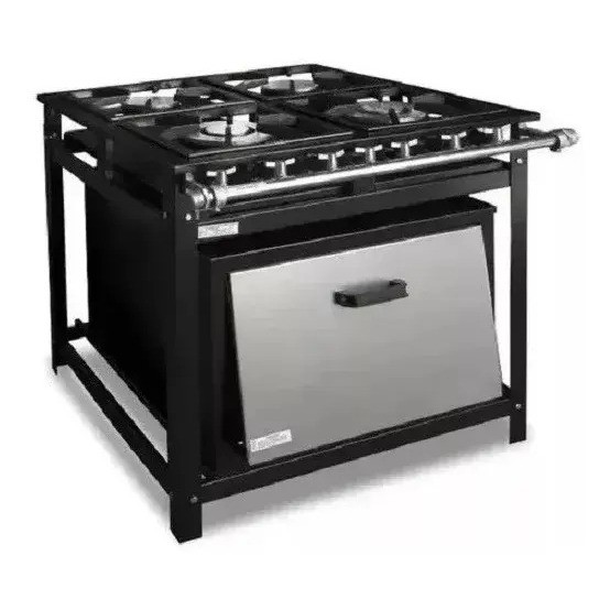 Fogão Industrial 4 Bocas A Gás Cristal Aço Preto GLP 30x30 (NÃO INCLUSO FORNO - COMPRE SEPARADO)